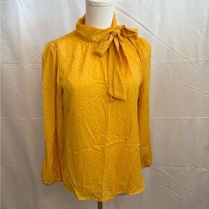 Sara Michelle Petite Mustard Polka Dot Tie Neck Blouse NWT Size PS